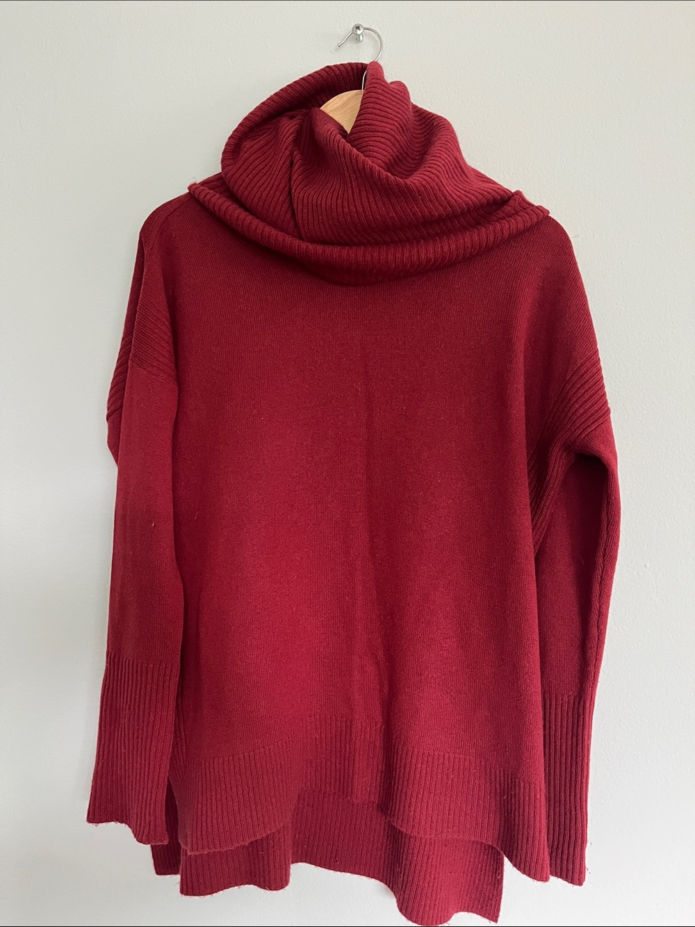 Diane Von Furstenberg Deep Red Ribbed Cowl Neck Sweater